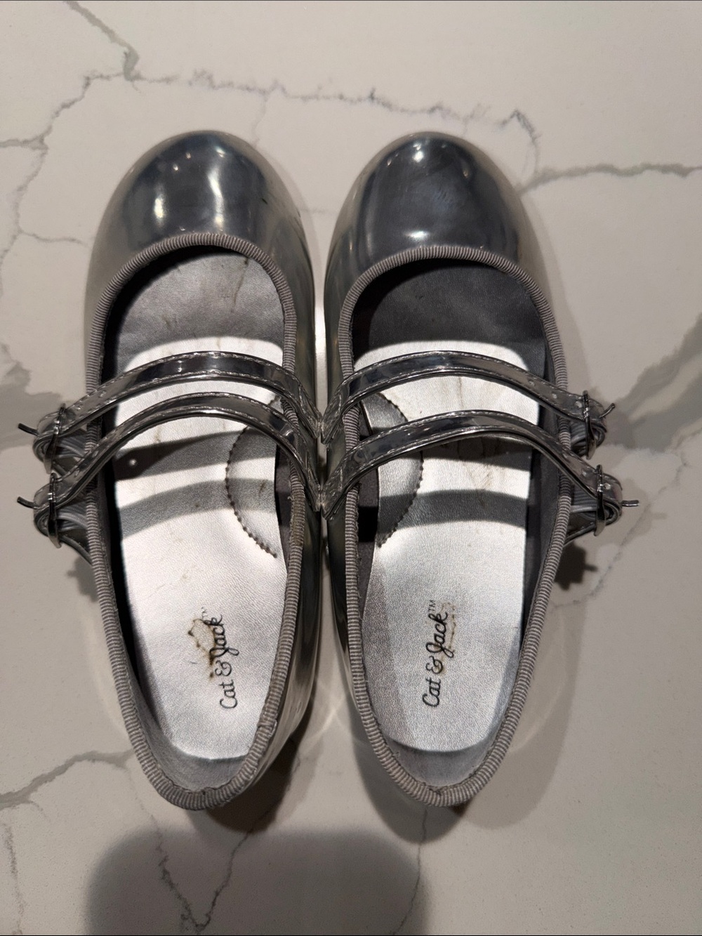 Cat & Jack Girls' Metallic Silver Double-Strap Mary Janes